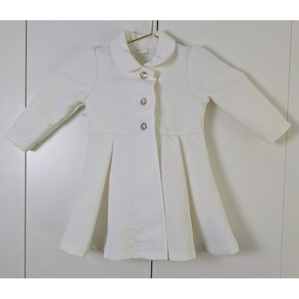 Nannette Baby Girls 18 M Cream White Textured Dress Coat Collar Pleated